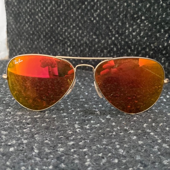 Authentic Ray-Ban Aviator Orange Mirror Flash Lenses with Gold Frame